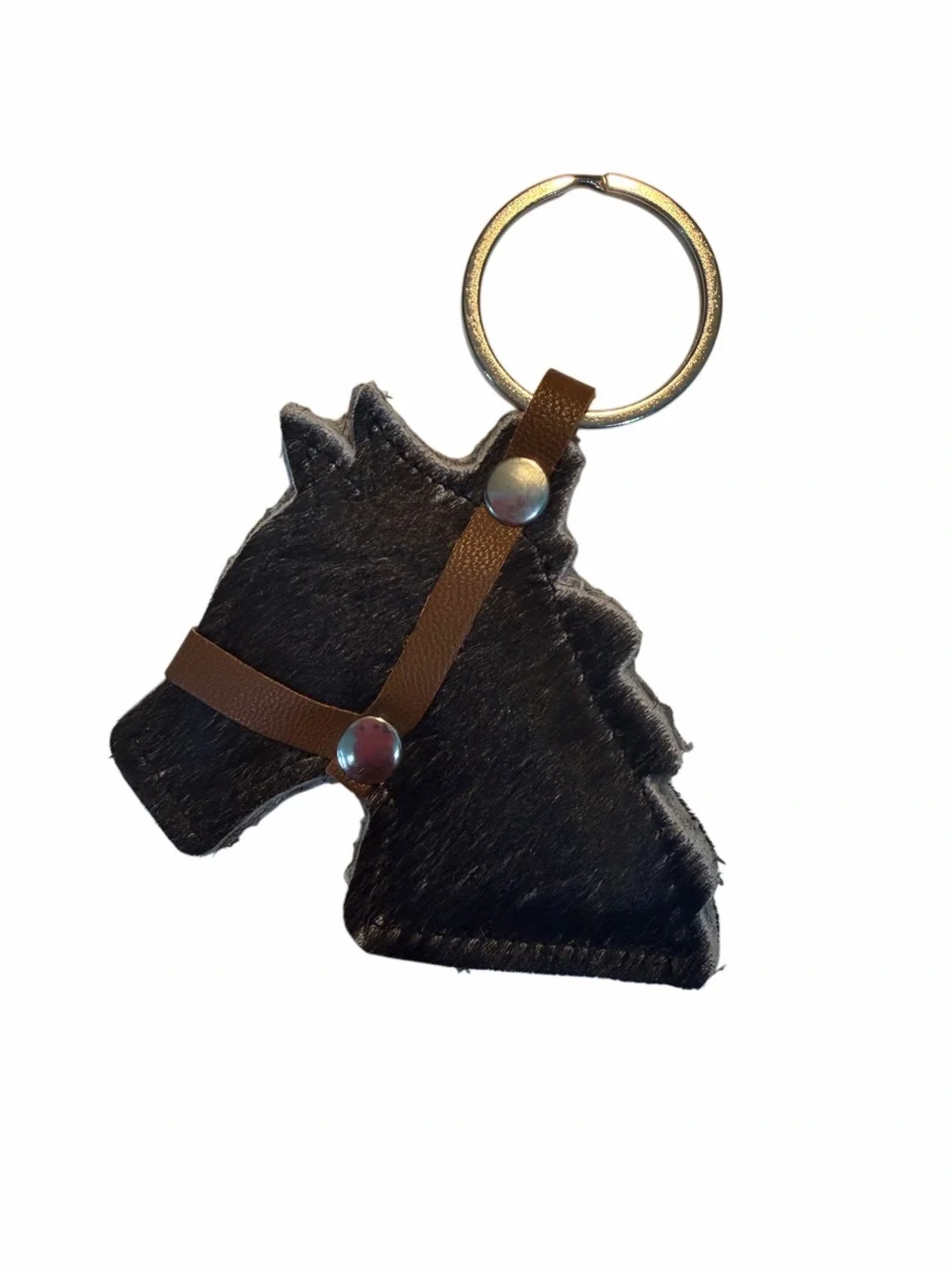 Leather Horse Head Keychain - Brown & Black